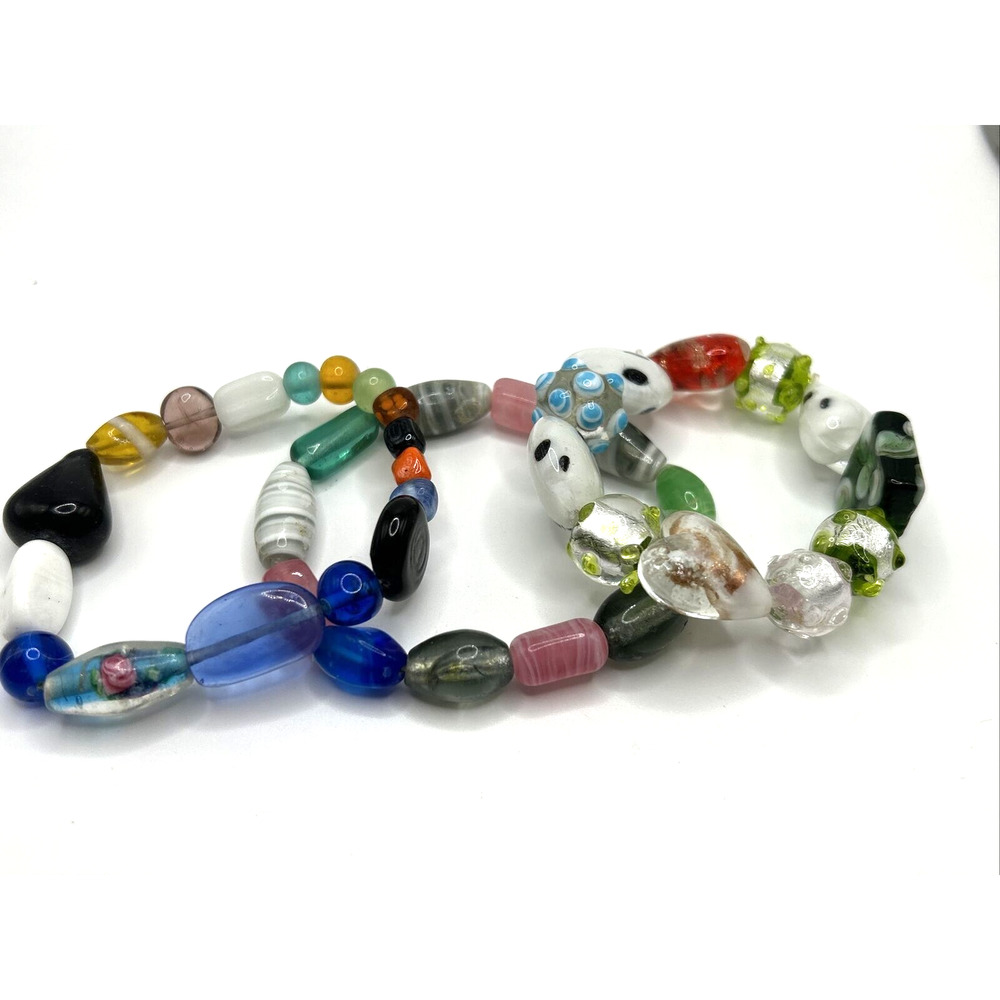 Art Glass Beads Multicolored Stretch Womens Bracelets‎ Lot of 3 Fashion